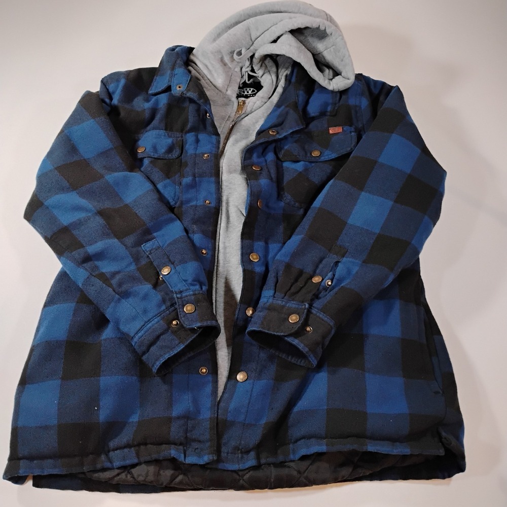 Rugged Wear Men's Size XL Black Blue Lined Flannel Shirt Jacket with Hood